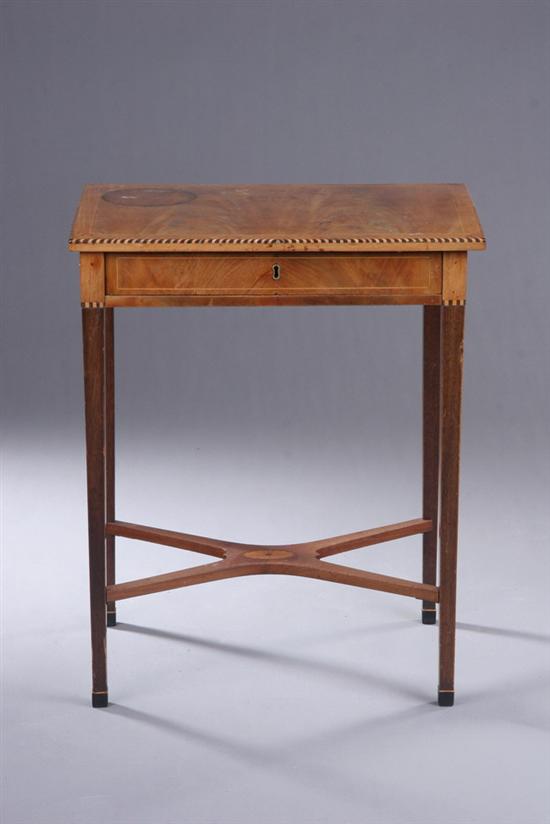 Appraisal: ENGLISH REGENCY FLAME MAHOGANY WORKTABLE early th century Sting- and