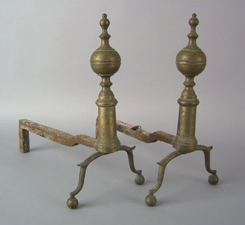 Appraisal: Pair of Federal brass andirons early th c probably New