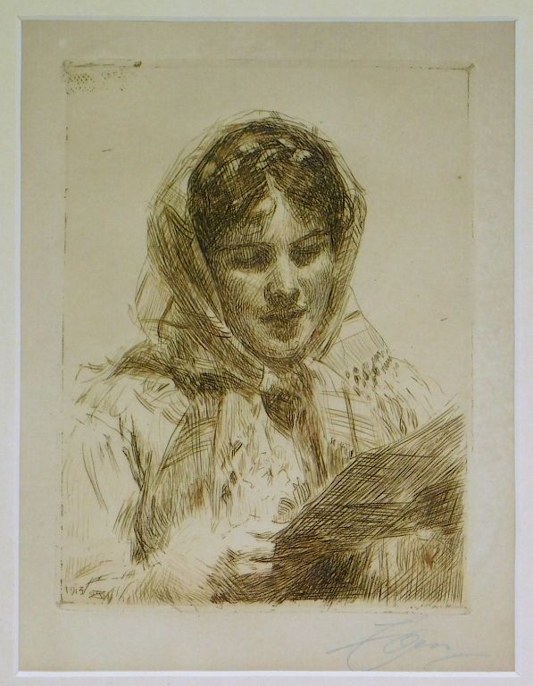 Appraisal: Anders Zorn The Letter II Woman Reading Etching Anders Zorn