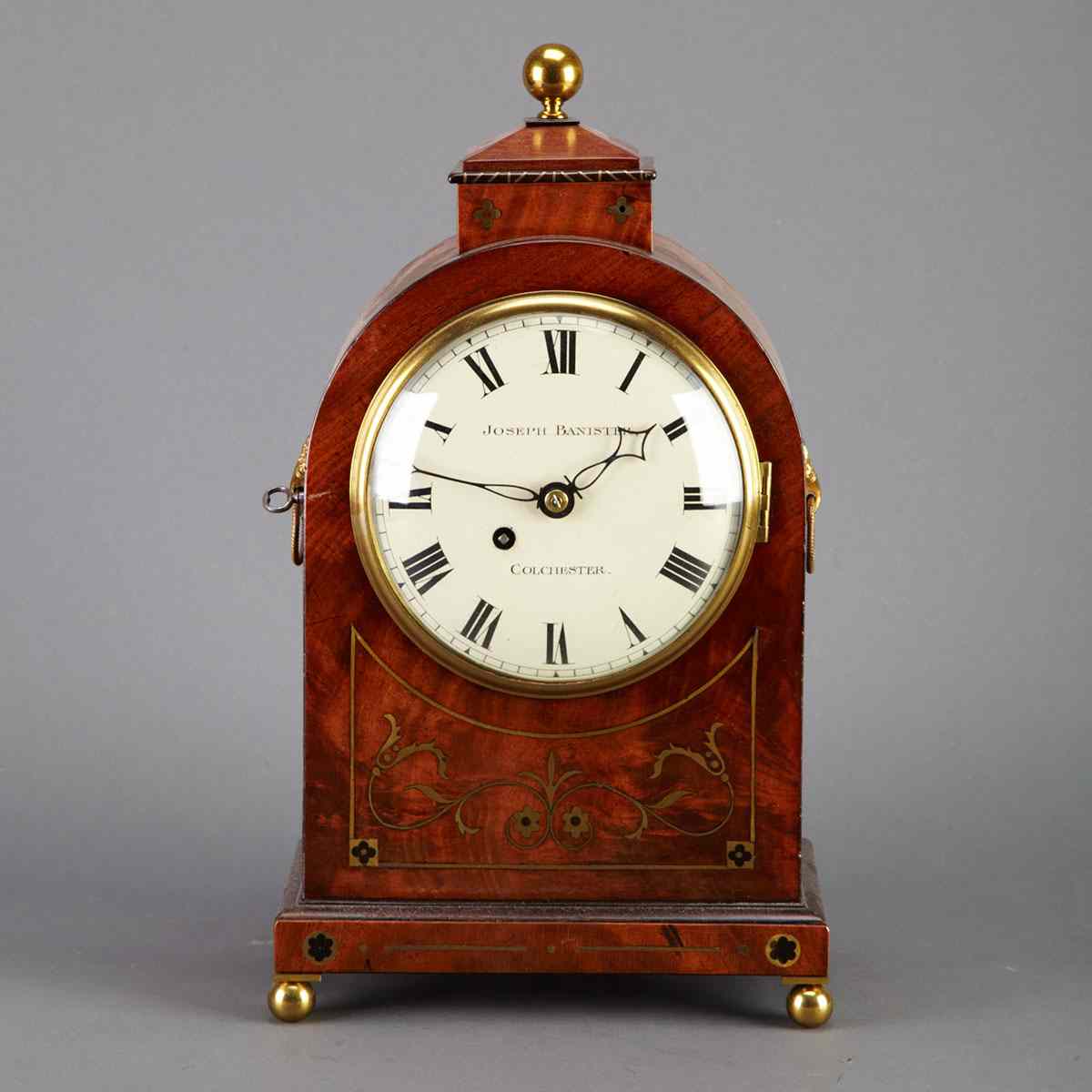 Appraisal: English Brass Inlaid Mahogany Bracket Clock Joseph Banister Colchester c