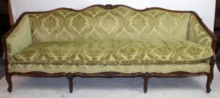 Appraisal: Louis XV style sofa in green damask upholstery h x