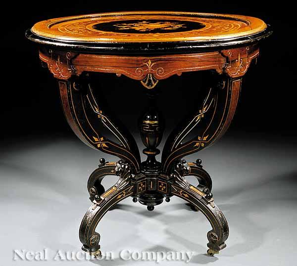 Appraisal: An American Renaissance Inlaid and Ebonized Rosewood Center Table late