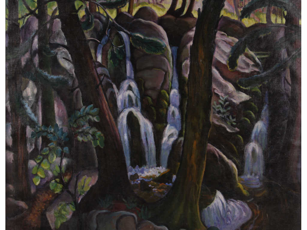 Appraisal: American School Landscape with Waterfall th c oil on canvas