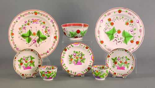 Appraisal: Group of pearlware in the strawberry pattern to include two