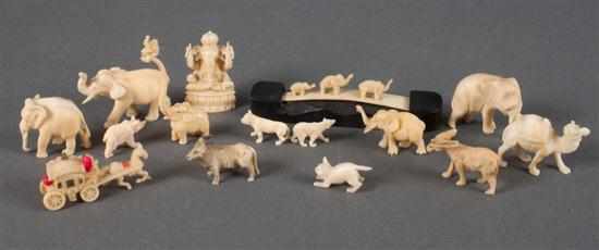 Appraisal: Assorted carved ivory and bone elephants and other animals Estimate