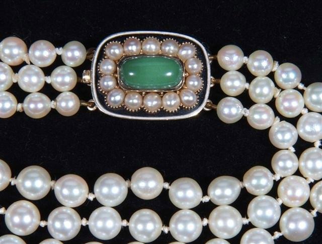 Appraisal: A TRIPLE ROW CULTURED PEARL NECKLACE with three graduated rows