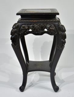 Appraisal: Japanese Black Lacquer Carved Wood Pedestal Table JAPAN EARLY TH