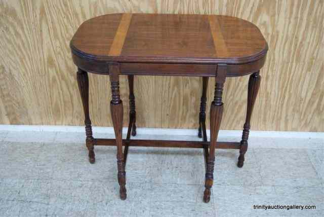 Appraisal: c 's Mahogany Walnut Inlay Side TableLikely used as a