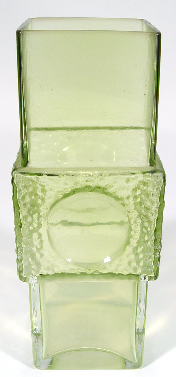 Appraisal: Whitefriars style square green glass vase with moulded decoration cm