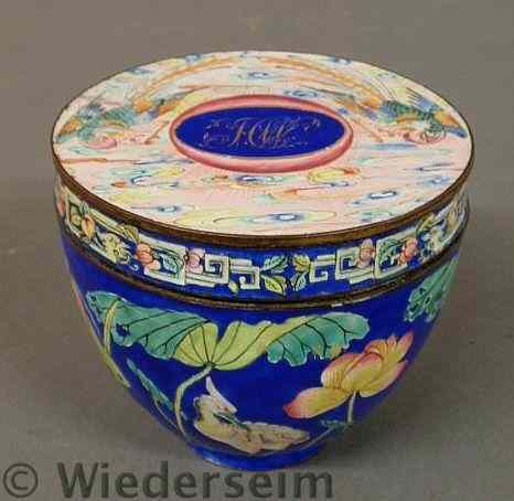 Appraisal: Cylindrical form cloisonn covered box early th c the top