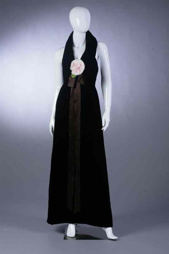 Appraisal: MOLLIE PARNIS BOUTIQUE BROWN VELVET GOWN s Halter column gown