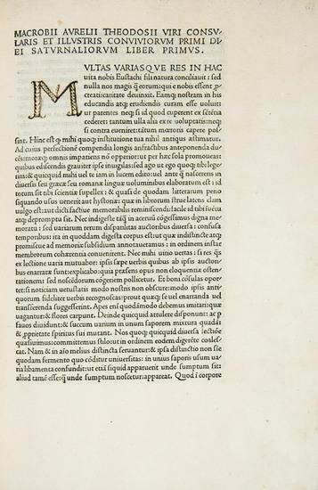 Appraisal: MACROBIUS Ambrosius Theodosius In Somnium Scipionis expositionis - Saturnalia Venice