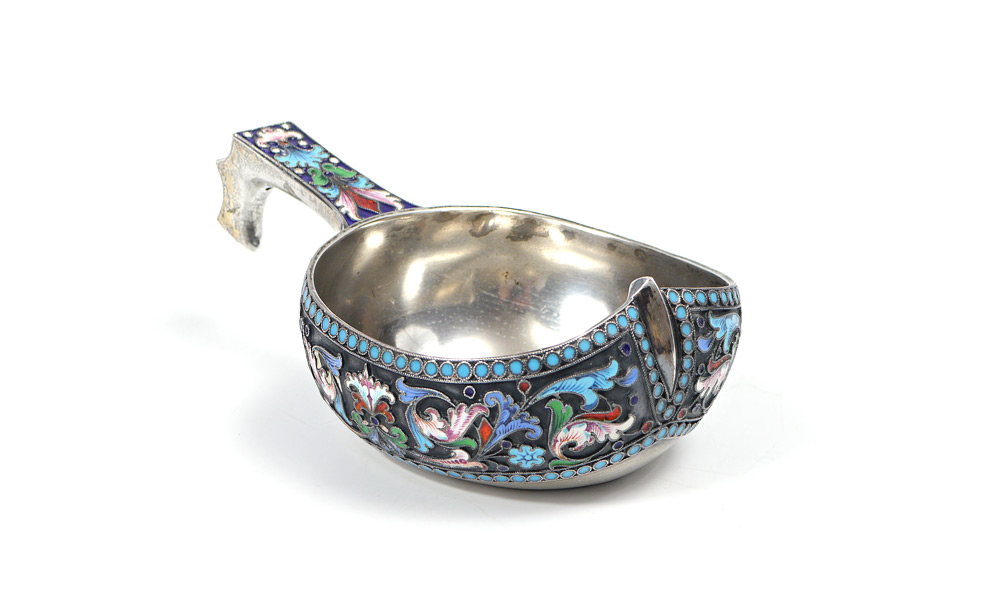 Appraisal: RUSSIAN ENAMELED SILVER KVOSH Foliate motif enamel marked with unknown