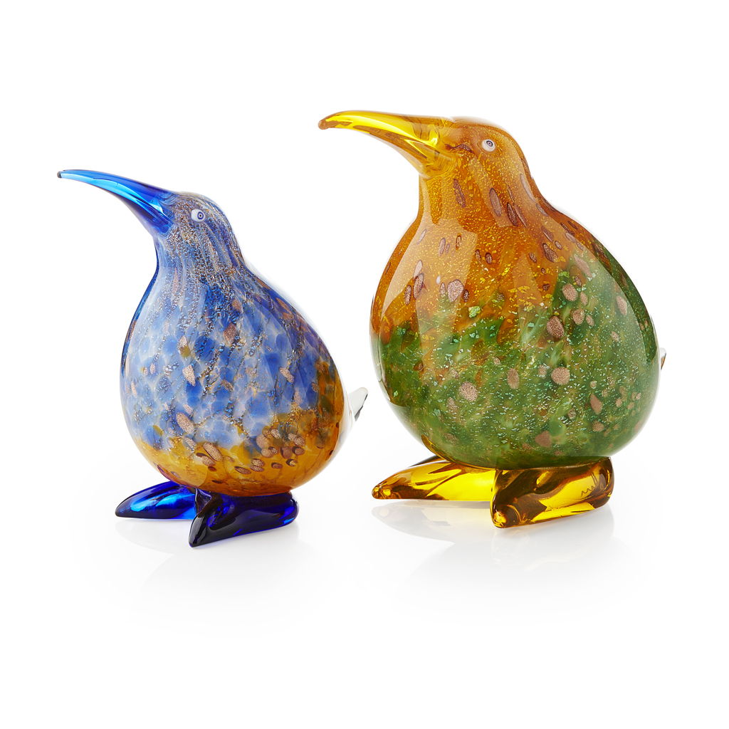 Appraisal: FRANCO MORETTI B FOR MURANO GLASS TWO GLASS KIWI BIRDS