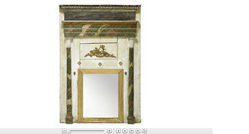 Appraisal: Italian neoclassical carved painted and gilt metal mounted overmantle mirror