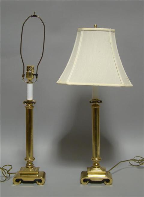 Appraisal: PAIR OF BRASS IONIC COLUMN TABLE LAMPS h in