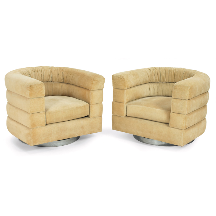 Appraisal: s lounge chairs pair possibly by Milo Baughman curved forms