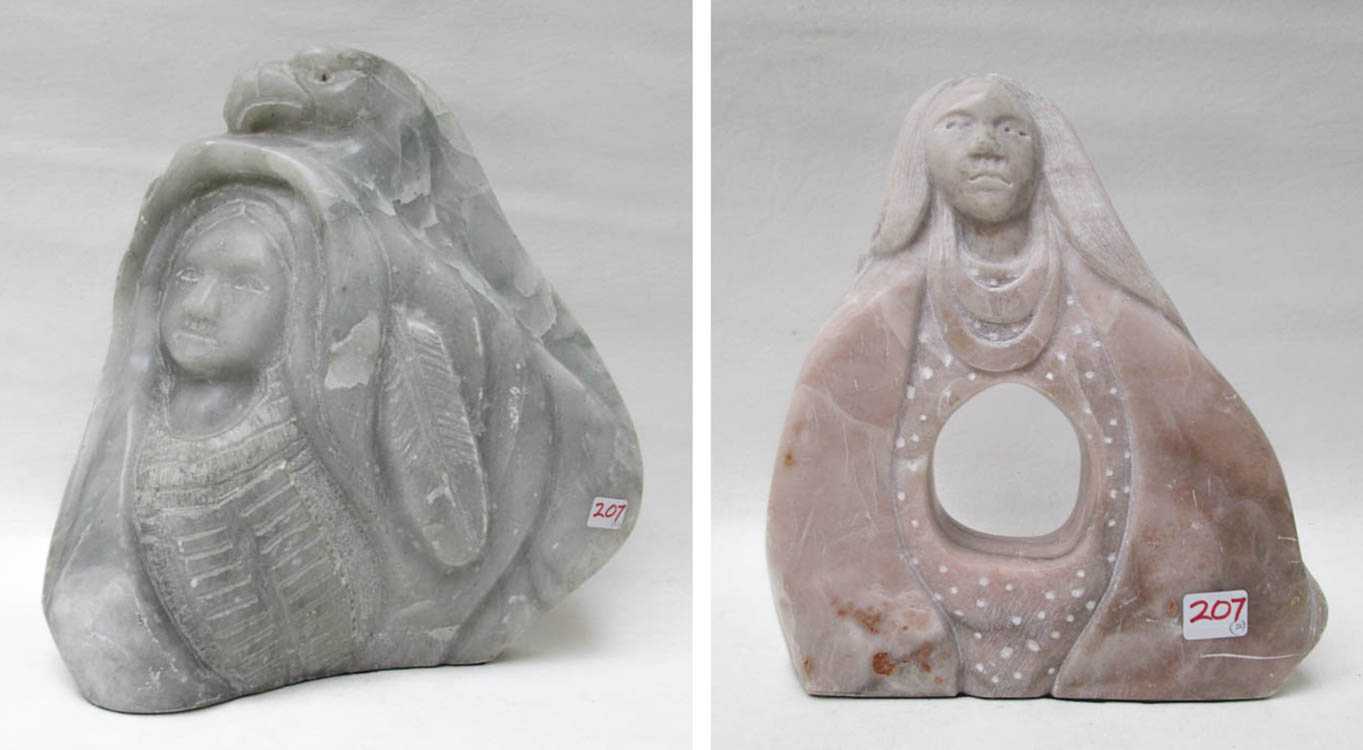 Appraisal: ARDEN HOSETOSAVIT TWO SOAPSTONE FIGURAL CARVINGS New Mexico - Native