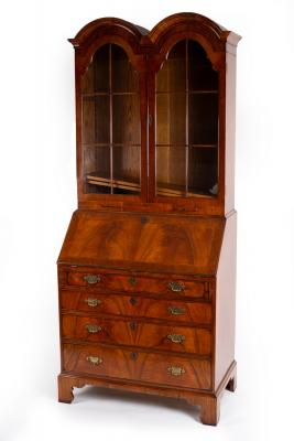 Appraisal: An th Century style walnut bureau bookcase the twin arched