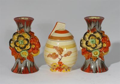 Appraisal: Orange Hydrangea' a Clarice Cliff Bizarre Daffodil preserve pot and