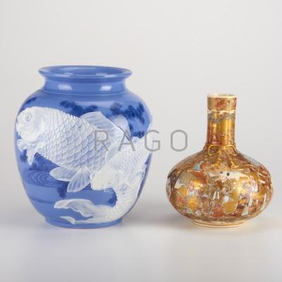 Appraisal: JAPANESE CERAMICS Two vases Satsuma and vase with carp th