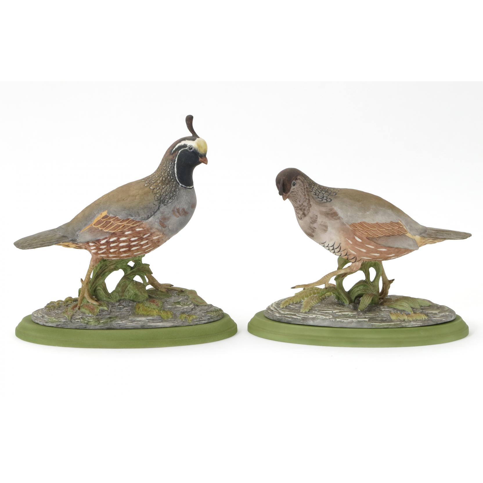 Appraisal: Boehm Porcelain California Quail Pair A and E male and