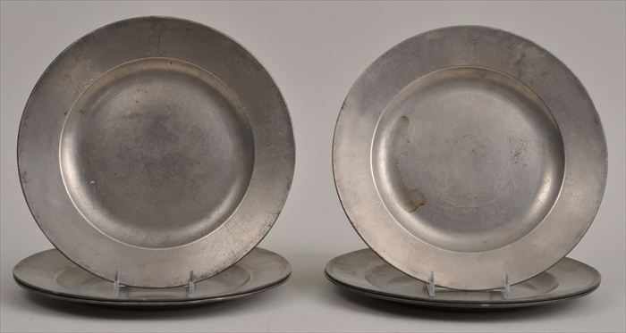 Appraisal: SIX GEORGE II PEWTER PLATES Marked Cleeve and Made in