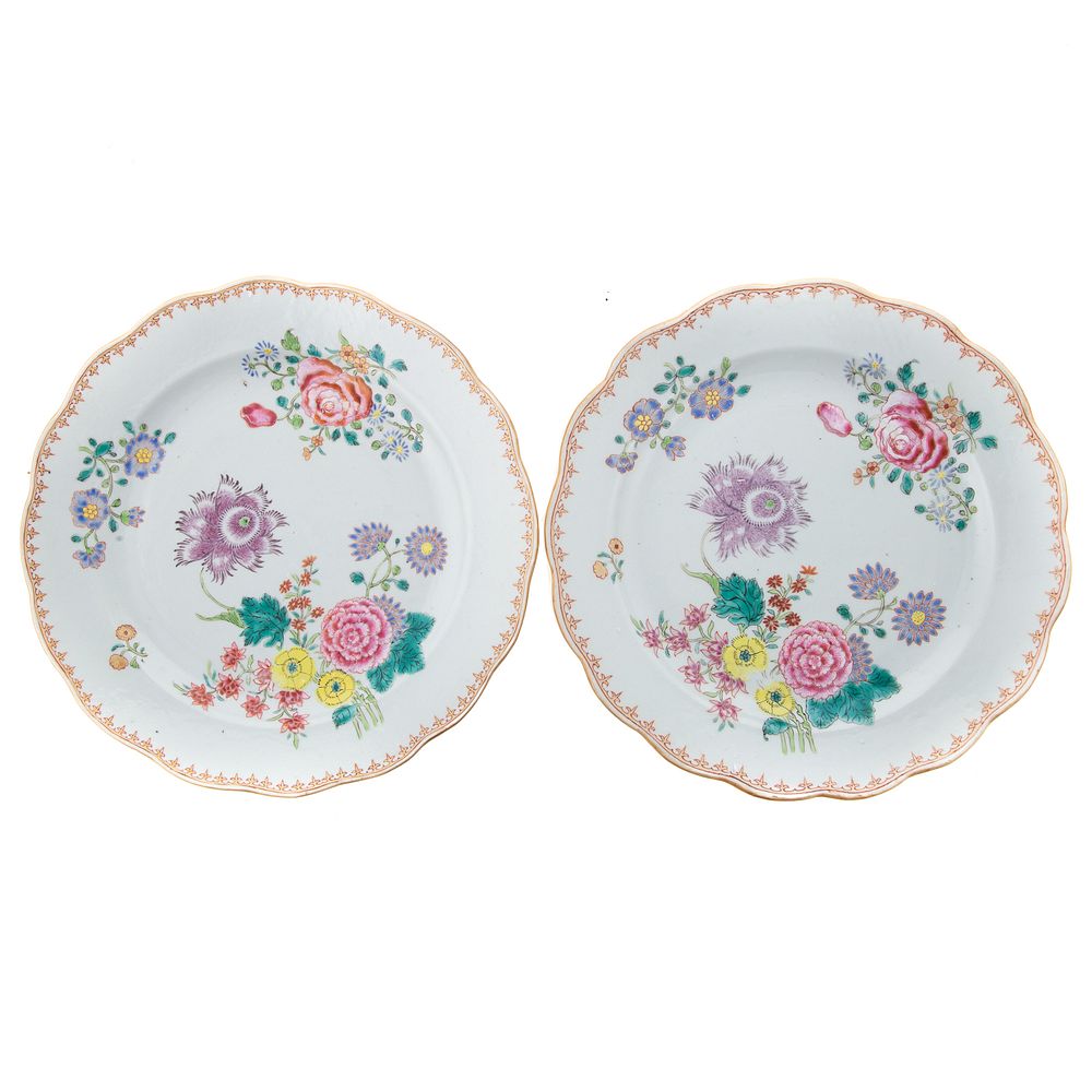 Appraisal: Pair of Chinese Export Famille Rose Plates Circa scalloped edge