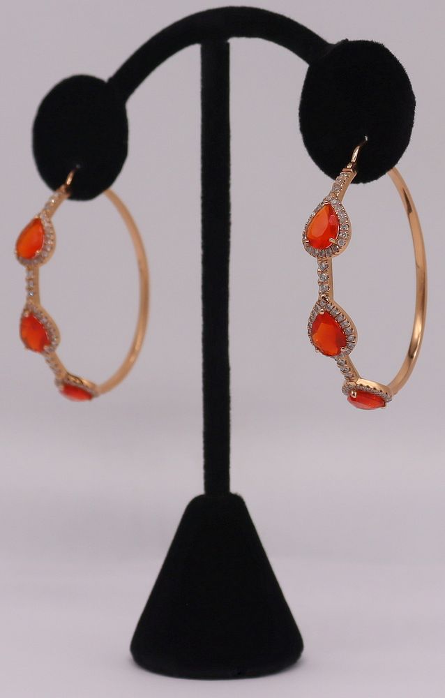 Appraisal: JEWELRY Pair of kt Rose Gold Diamond and Faceted Gem