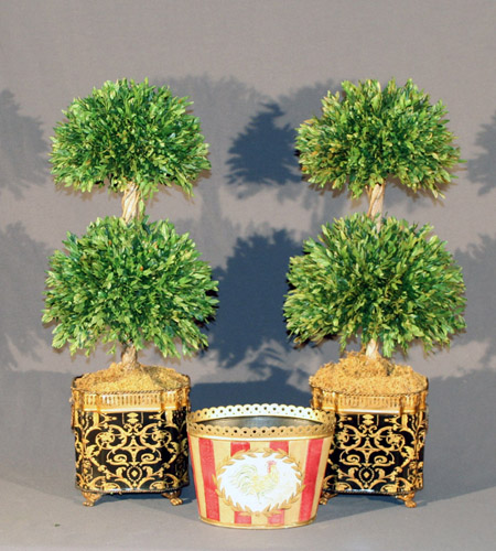 Appraisal: Pair of Gilt and Black Decorated T le Jardini res