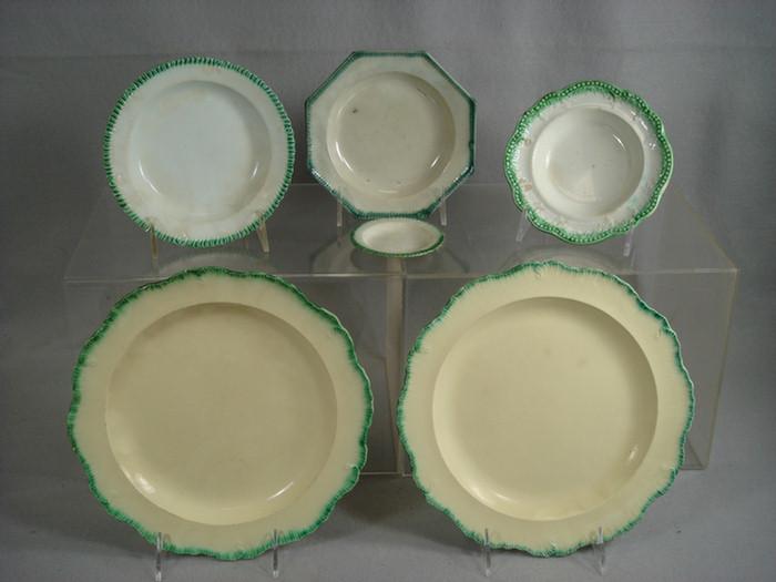 Appraisal: Leeds creamware green feather edge plates to some discoloration otherwise