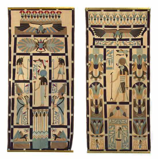 Appraisal: A Pair of Egyptian Revival Tapestries decorated with various deities