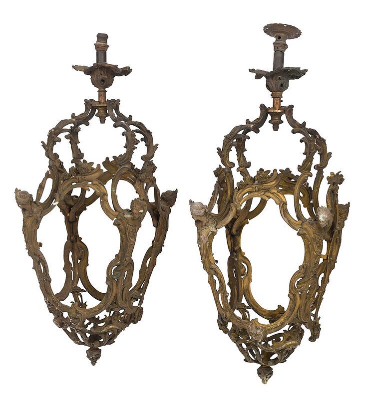 Appraisal: Fine Pair Louis XV Style Gilt Bronze Gas Lanterns French