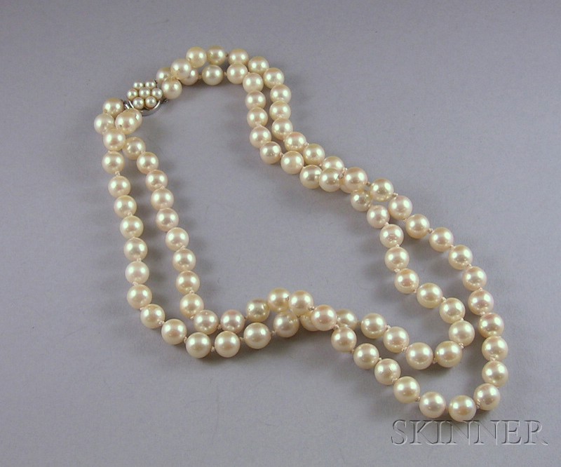 Appraisal: Double-strand Pearl Necklace with a kt White Gold and Pearl