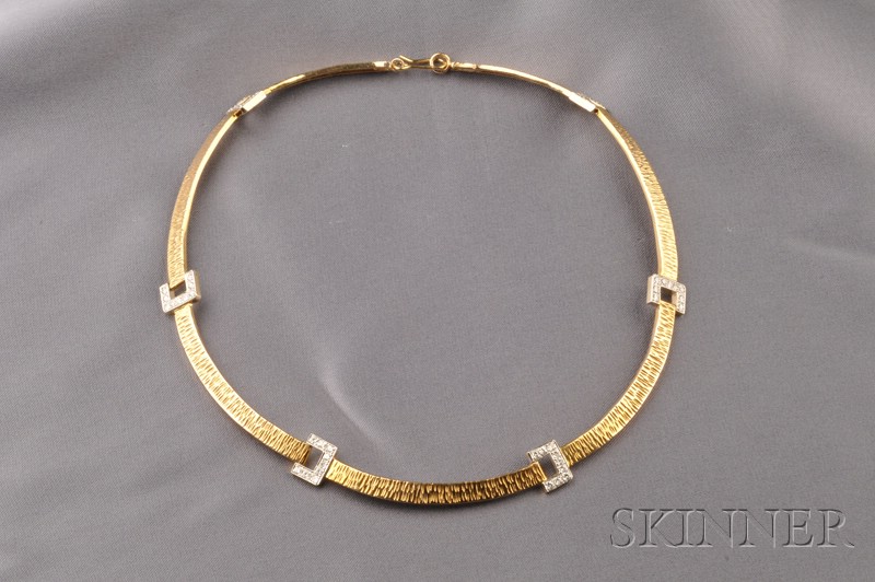 Appraisal: kt Gold and Diamond Necklace designed as a hinged textured