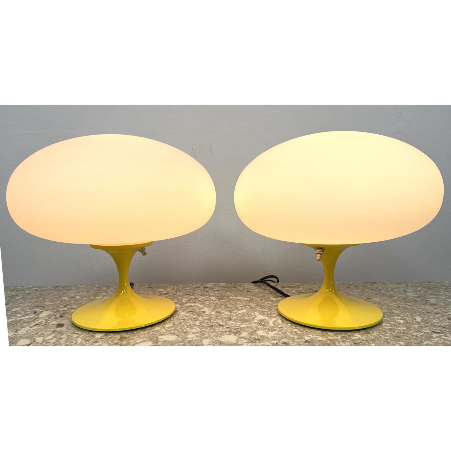 Appraisal: Pair Contemporary Yellow Stemlite Table Mushroom Lamps Designline Dimensions H