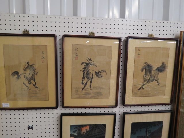 Appraisal: Set of Oriental Paintings on Silk of Horses signed image