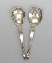 Appraisal: Mexican Sterling Silver Serving Fork and Spoon Pair of table