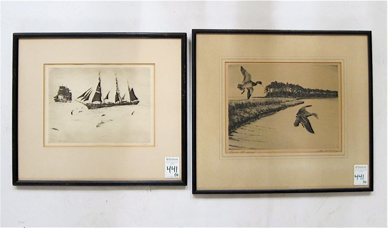 Appraisal: TWO ETCHINGS Churchill Ettinger N Y - titled Across the