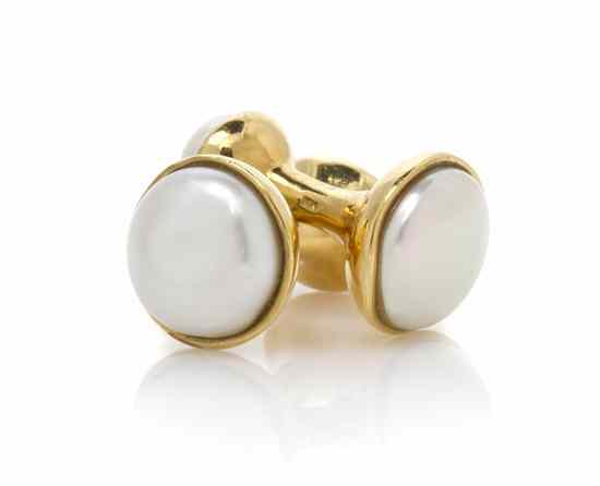 Appraisal: A Pair of Karat Yellow Gold and Cultured Pearl Cufflinks