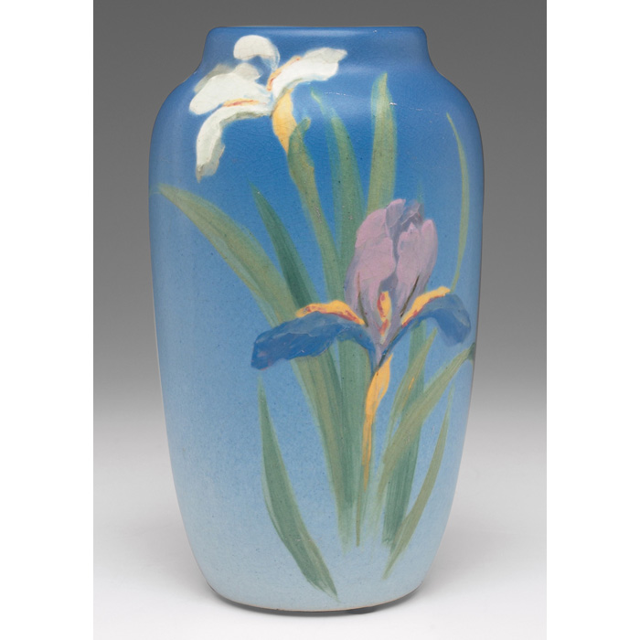 Appraisal: Weller Hudson vase colorfully painted irises signed by Hester Pillsbury