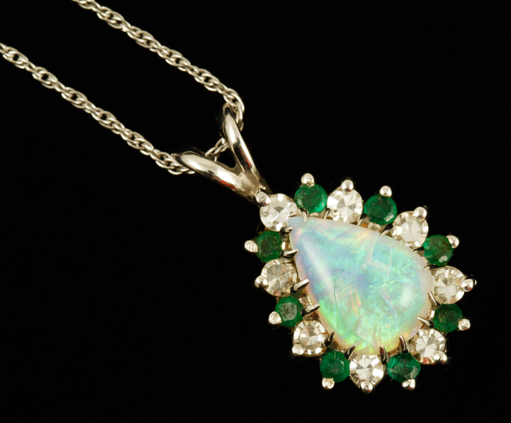 Appraisal: - Diamond and Emerald Pendant Diamond and emerald pendant with