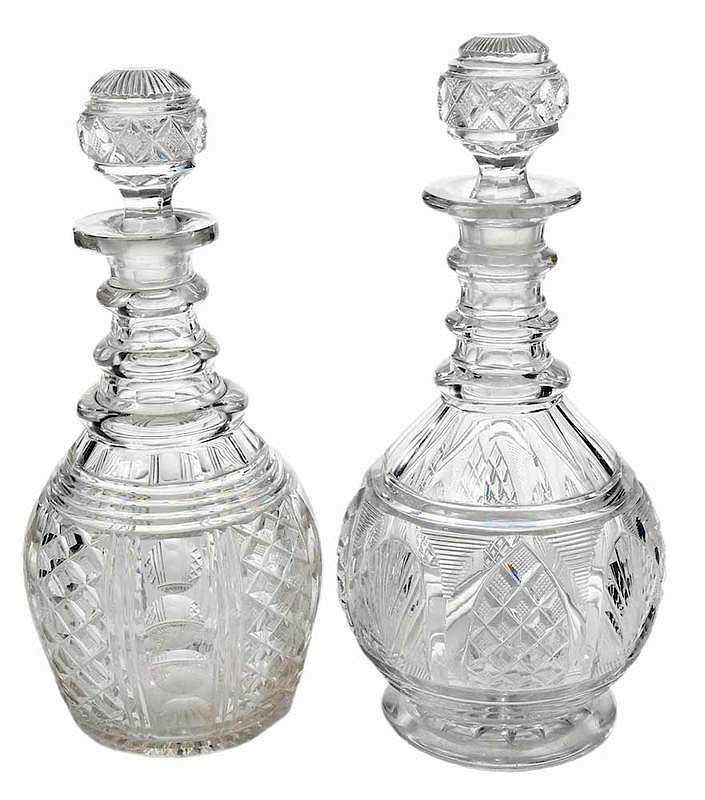 Appraisal: Near Pair Glass Decanters possibly Pittsburgh Glass pineapple diamond pattern