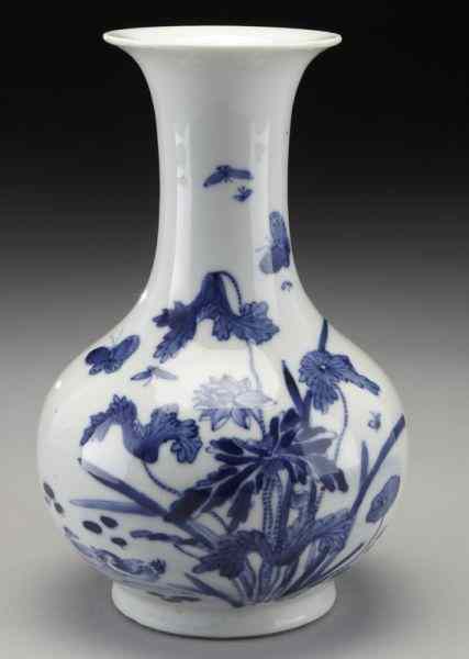 Appraisal: Chinese blue and white porcelain vase depictinglotus and butterflies Four