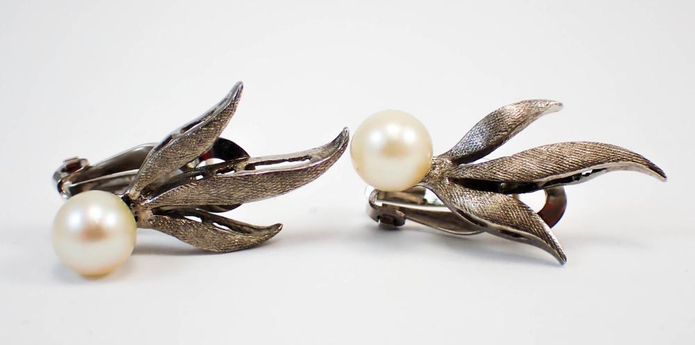 Appraisal: PAIR OF PEARL AND FOURTEEN KARAT GOLD EARRINGS each k