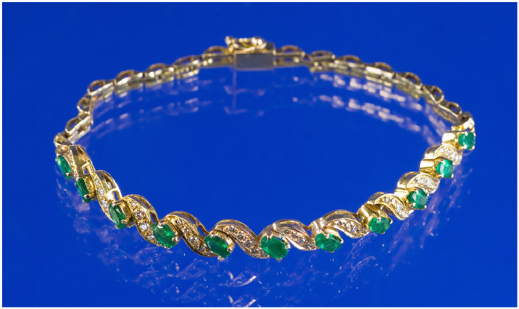 Appraisal: ct Gold Diamond And Emerald Bracelet Oval Faceted Emeralds Claw