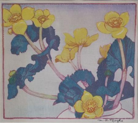 Appraisal: MABEL A ROYDS TWO WOODBLOCK PRINTS 'Magnolias' signed in pencil