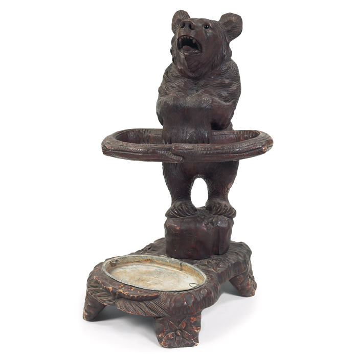 Appraisal: Black Forest umbrella stand c rustic carved walnut bear with