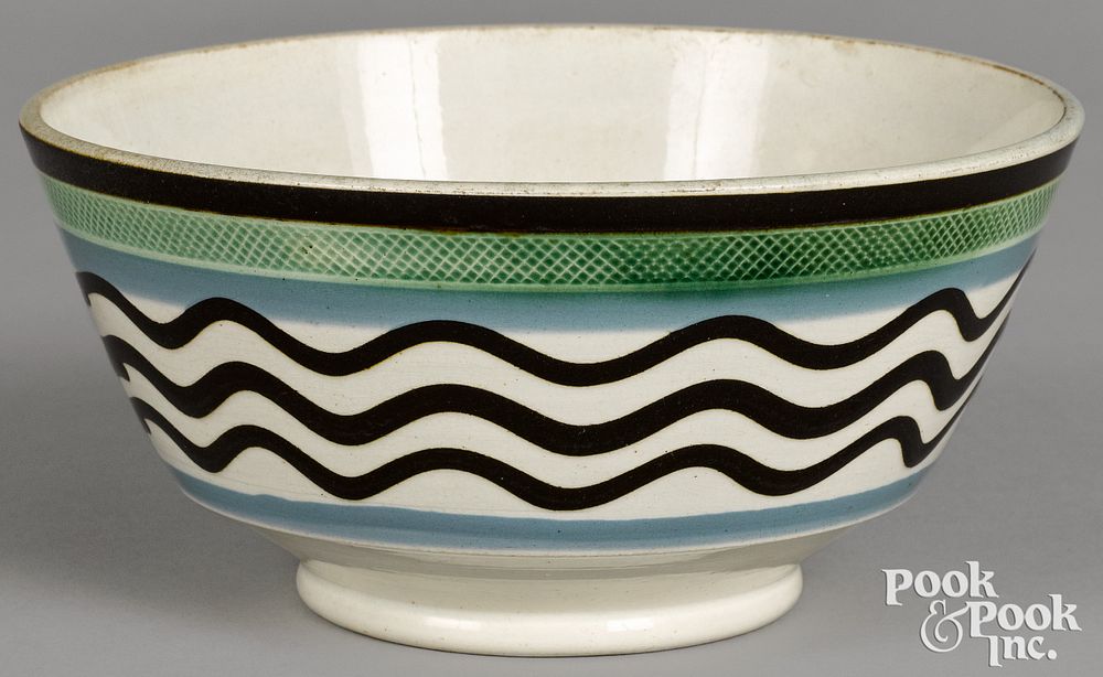 Appraisal: Mocha bowl with wavy line decoration Mocha bowl with wavy