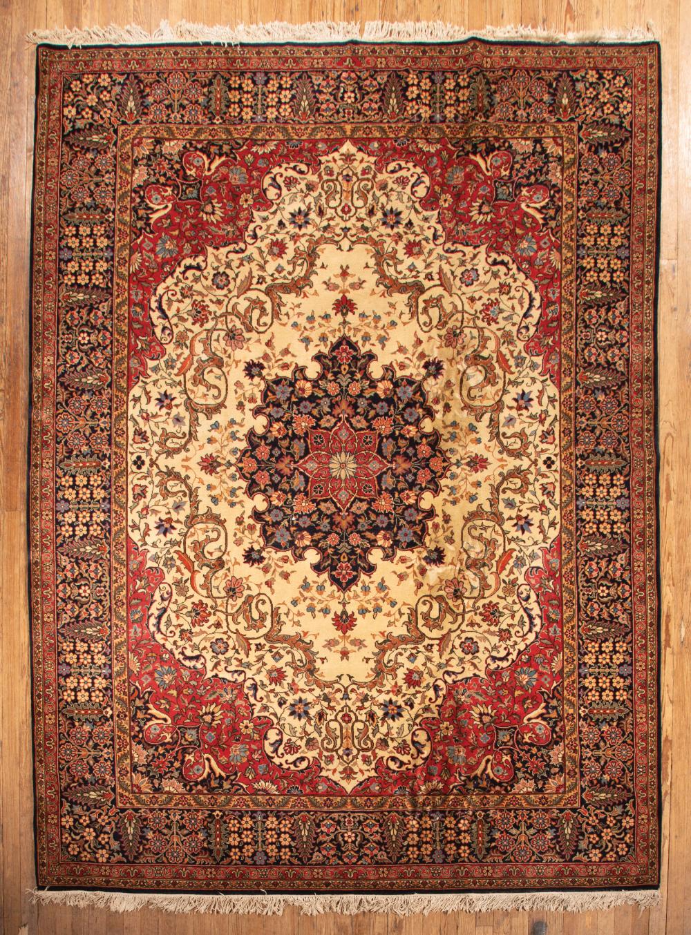 Appraisal: Persian Carpet central medallion overall vining foliate design ft in